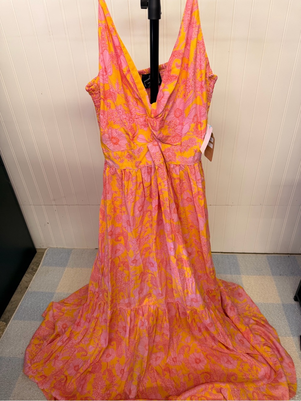 Angie Pink and Yellow Floral Maxi Dress